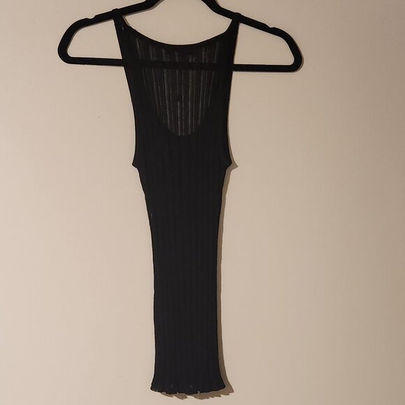 NWOT Zara Sheer Ribbed Black Medium Textured Tank Top - Picture 2 of 5